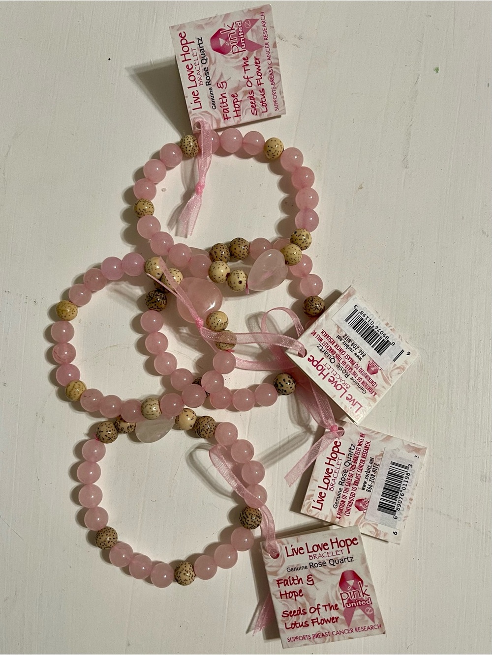 Pink Rose Quartz Beaded Breast Cancer Awareness Bracelets